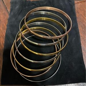 Set of 7 Tri-color Silver/Gold/Rose Gold Stainless